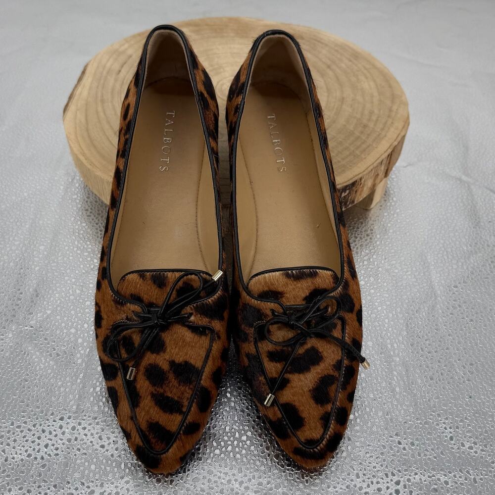 Talbots Francesca Bow Driving Flats SZ 9.5 Leopard Brown Black Flats Leather